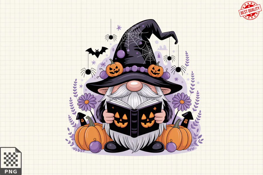 Gothic Halloween Gnome Clipart PNG preview for Halloween gnome sublimation PNG