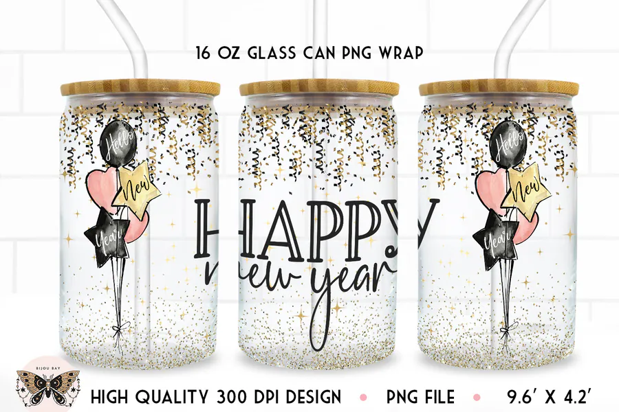 Happy New Year Glass Sublimation PNG preview for happy new year sublimation PNG