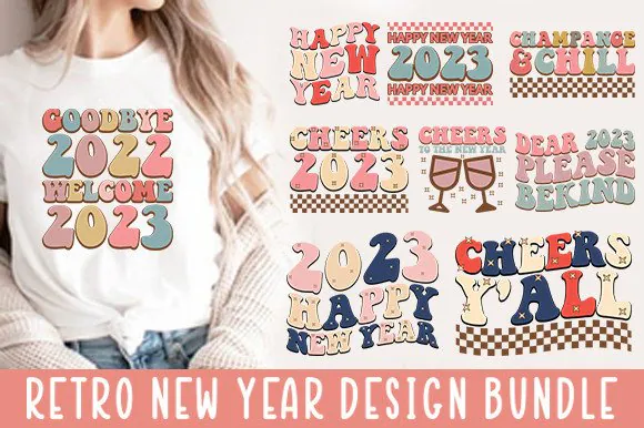 Happy New Year Retro Sublimation Design preview for happy new year sublimation PNG