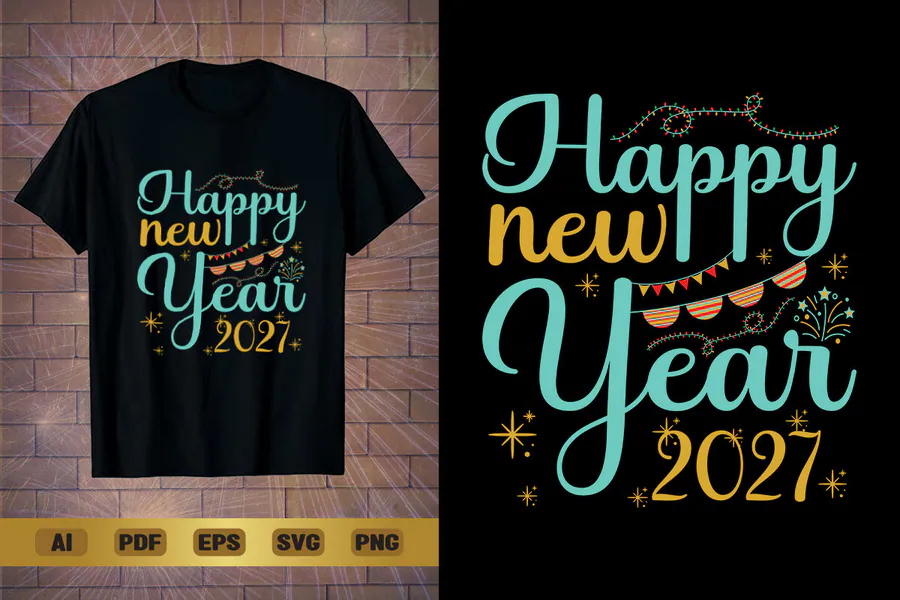 Happy New Year 2027 T-Shirt preview for happy new year sublimation PNG