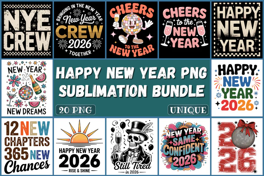 Happy New Year PNG Sublimation Bundle preview for happy new year sublimation PNG
