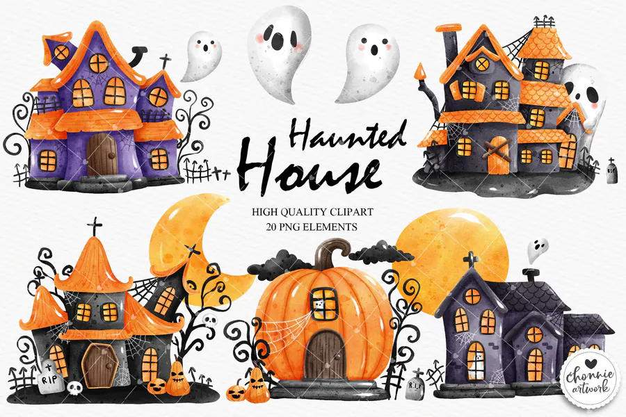 Halloween Clipart, Haunted House Clipart preview for haunted house sublimation designs
