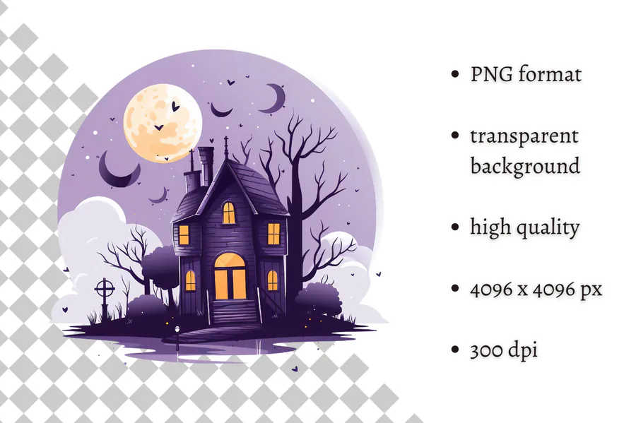Cute Halloween Haunted House Clipart preview for haunted house sublimation designs