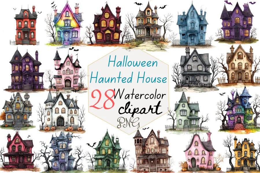 Halloween Haunted House Clipart preview for haunted house sublimation designs