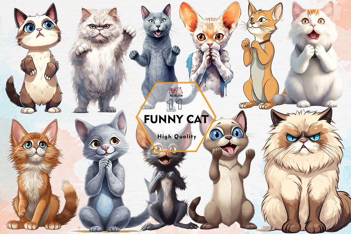 Funny Cat Sublimation Clipart PNG preview for craft projects