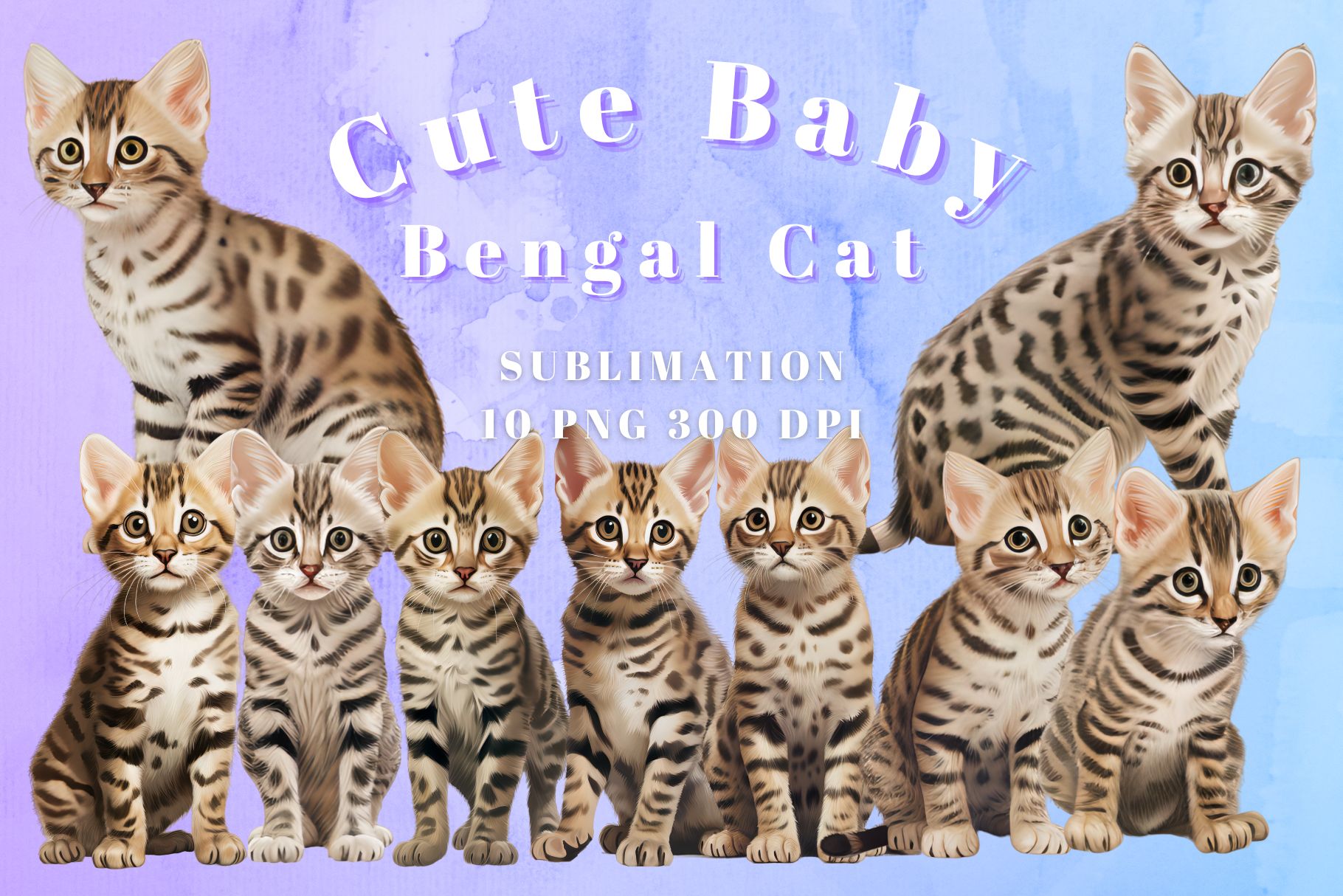 Cute Bengal Cat Sublimation PNG preview for craft projects