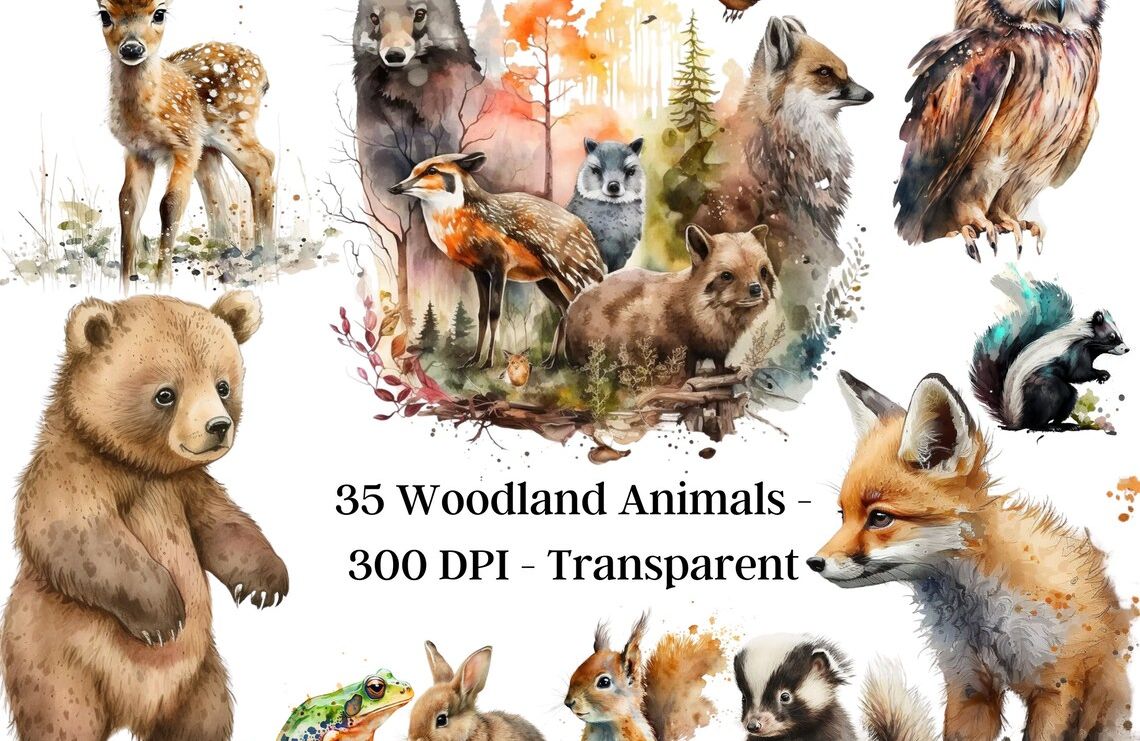 Woodland Animals PNG Transparent Clipart preview for woodland crafts