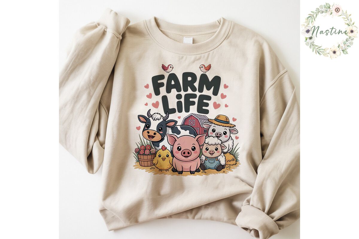 Cute Farm Life Animals Sublimation PNG preview for craft projects