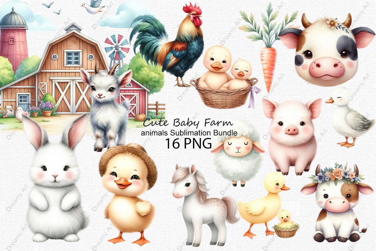 Cute Baby Farm Animals PNG Sublimation preview for craft projects