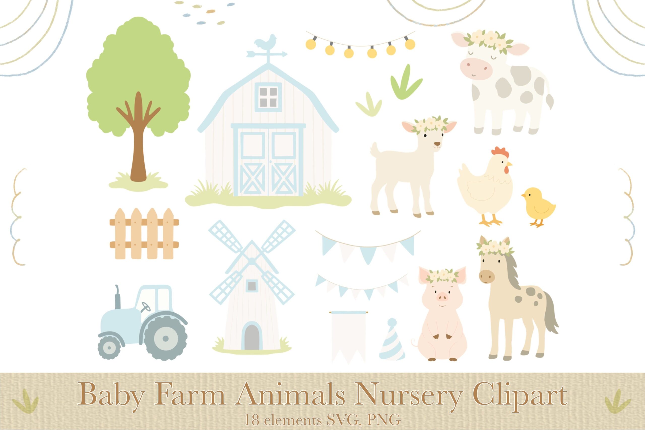 Cute Farm Animals Nursery Clipart SVG preview for craft projects