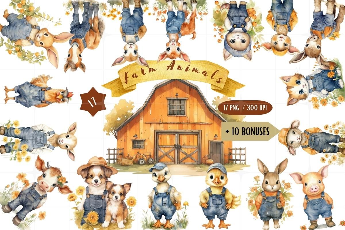 Cute Farm Animals Clipart preview for craft projects
