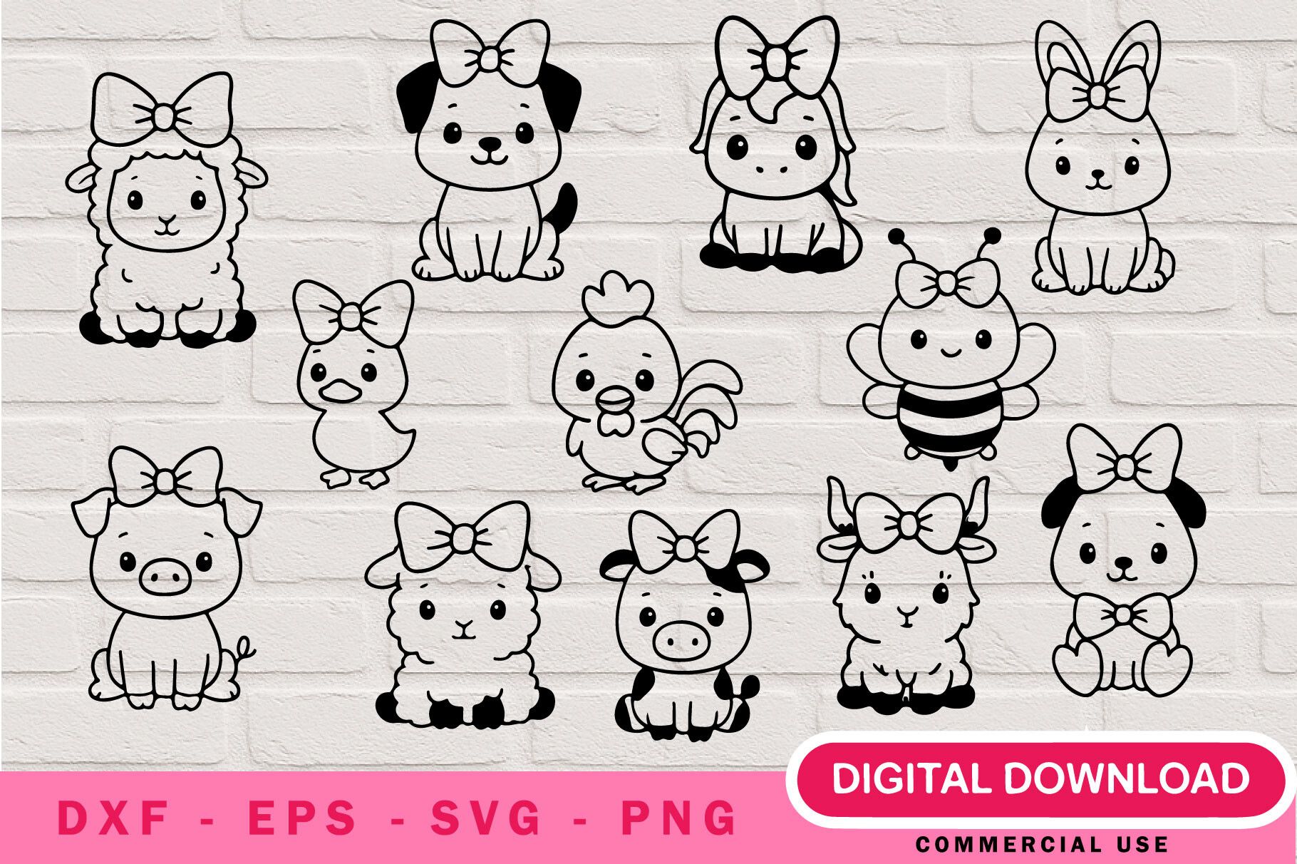 Cute Farm Animals SVG Bundle preview for craft projects