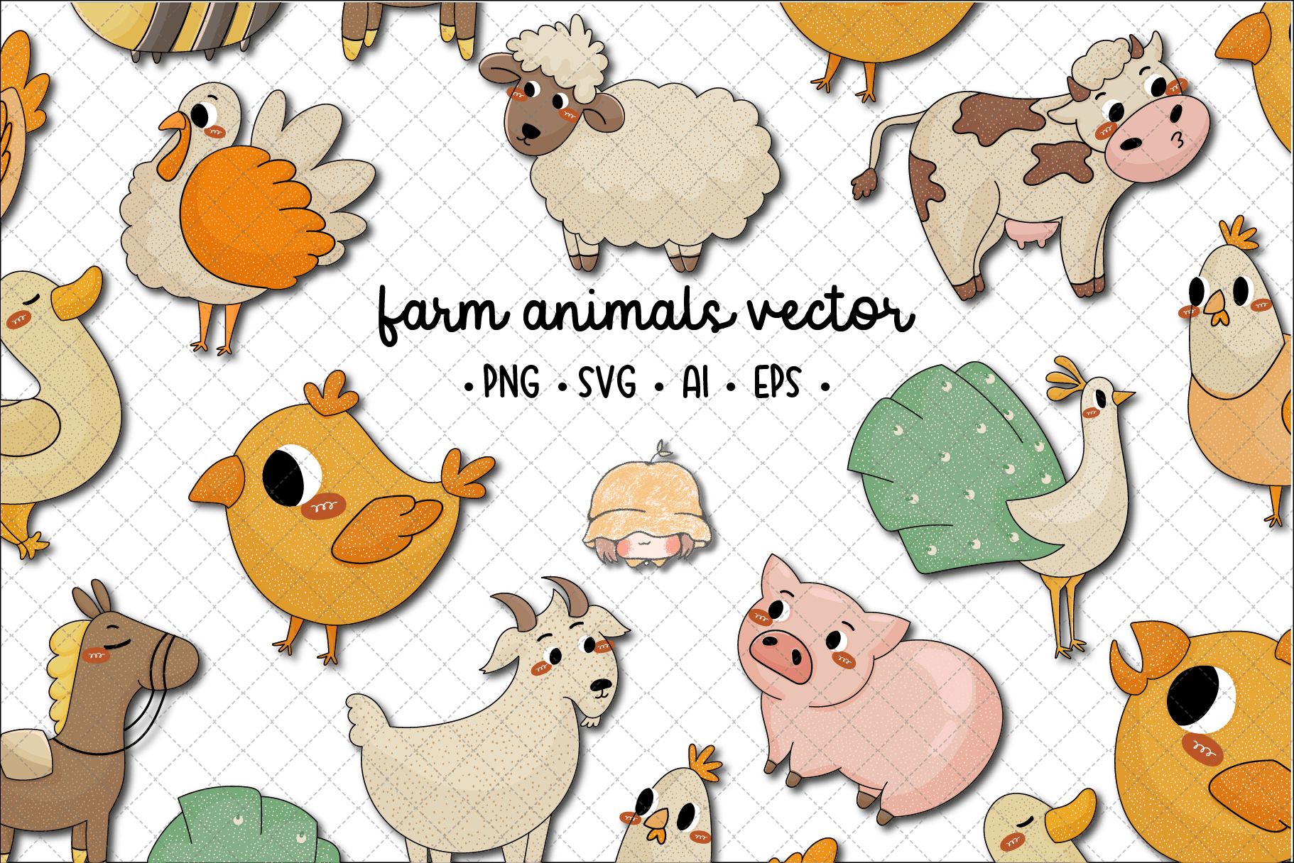 Cute Farm Animals Vector Illustrations preview for craft projects