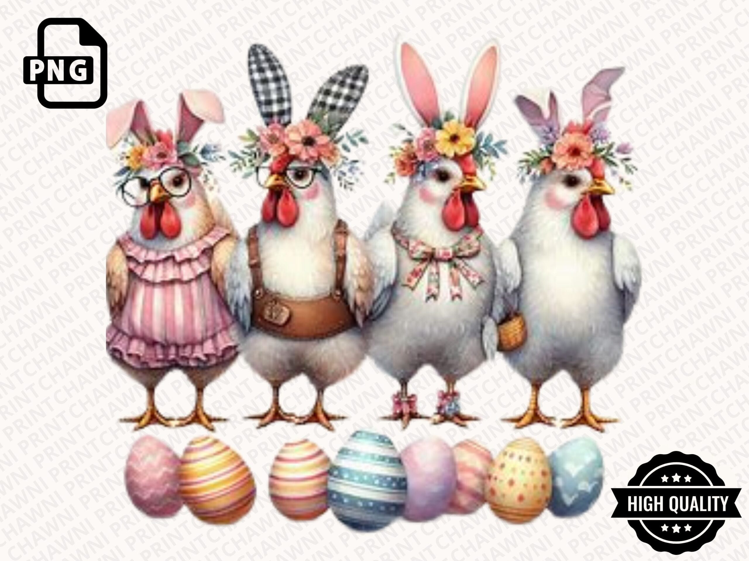 Easter Bunny Farm Chicken Clipart PNG preview for craft projects