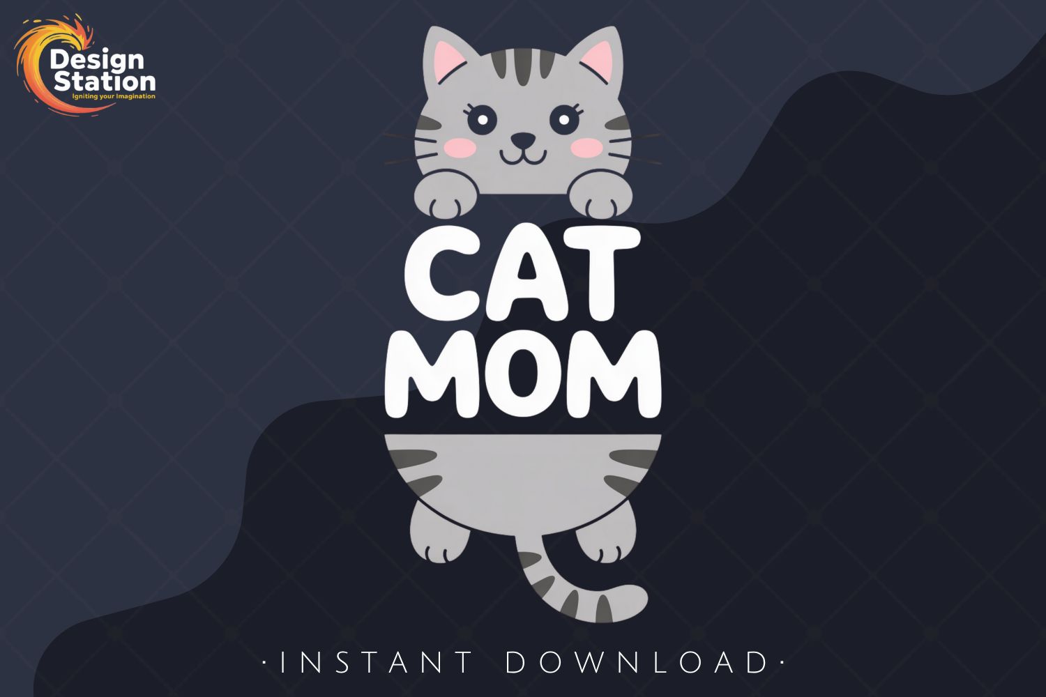 Cute Cat Mom PNG – Adorable Gray Cat PNG preview for craft projects