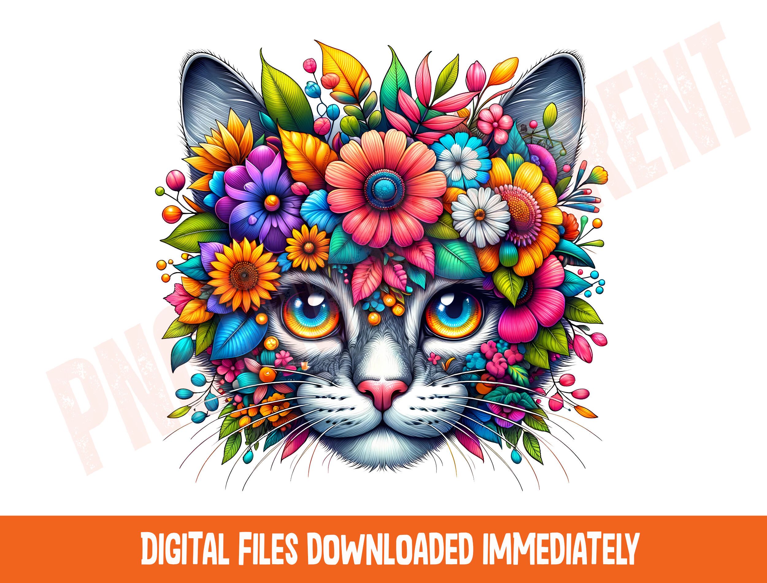 Cat and Flowers Png, Mama Cat Png preview for craft projects