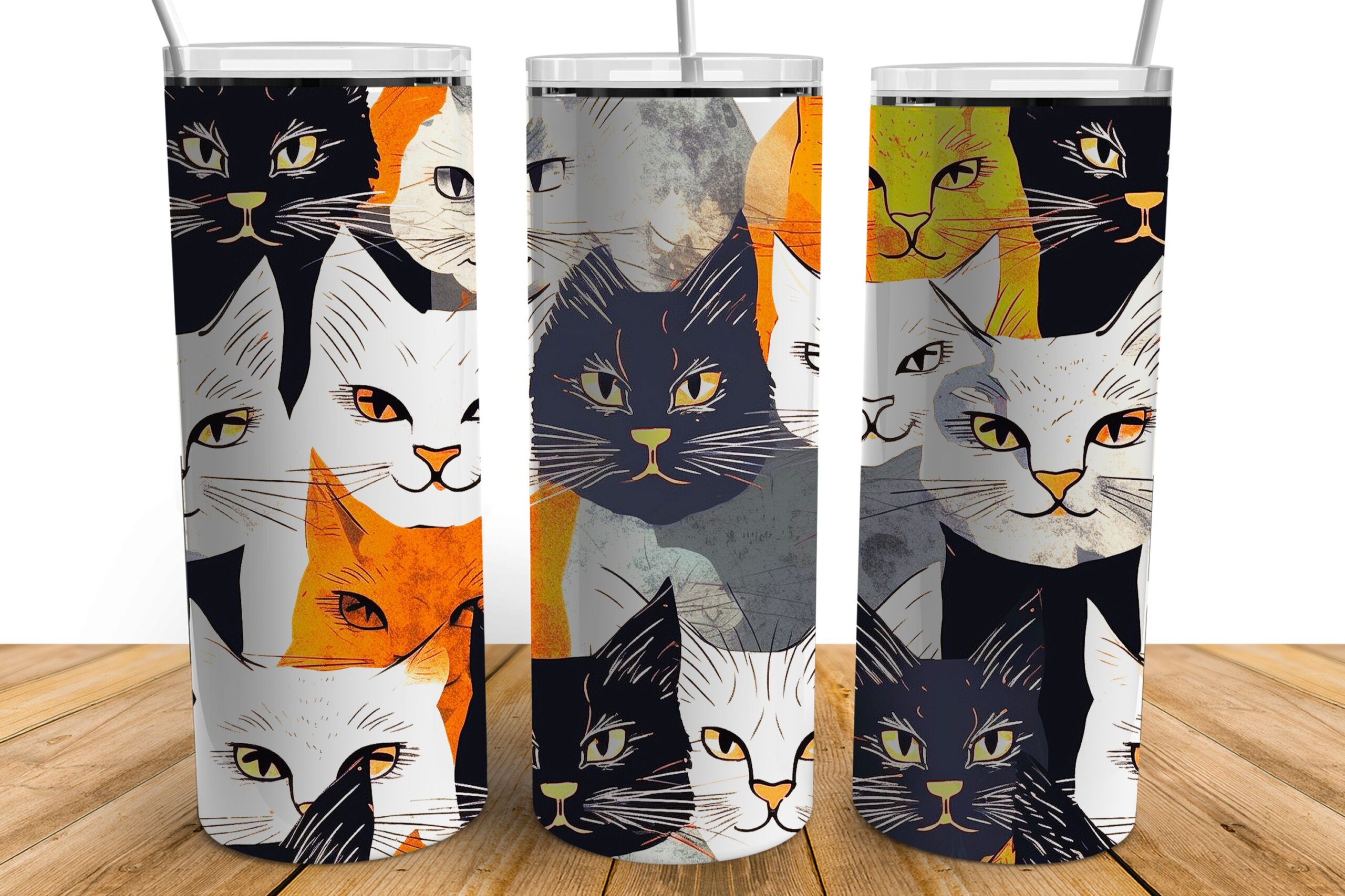 Cat Pattern 20oz Skinny Tumbler Png preview for craft projects
