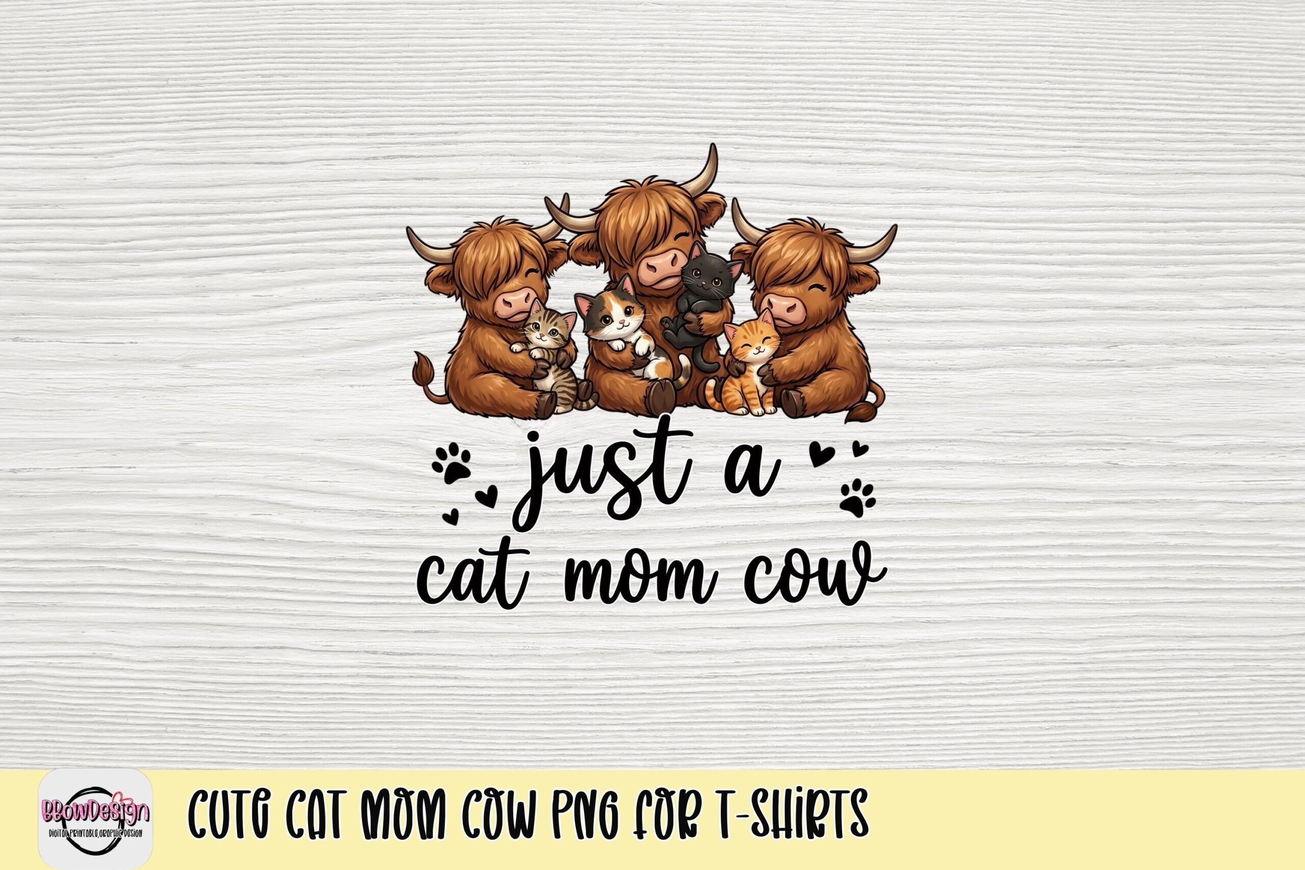 Cute Cat Mom Cow PNG for T-Shirts preview for craft projects