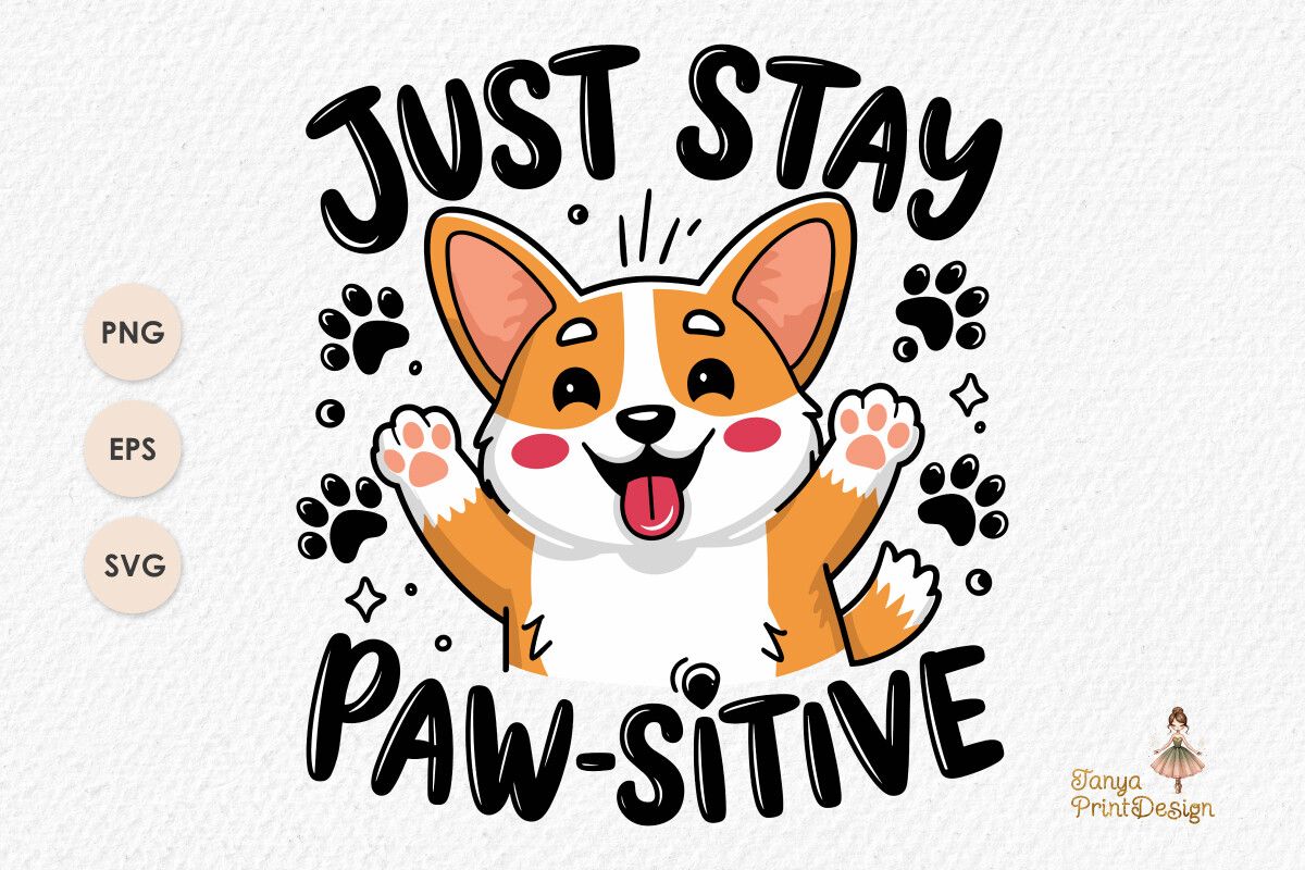 Just Stay Paw-sitive - Cute Corgi Design preview for craft projects