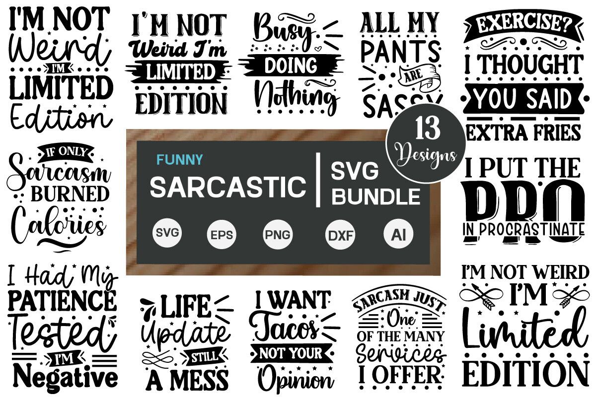 Funny Sarcastic SVG Bundle preview for craft projects