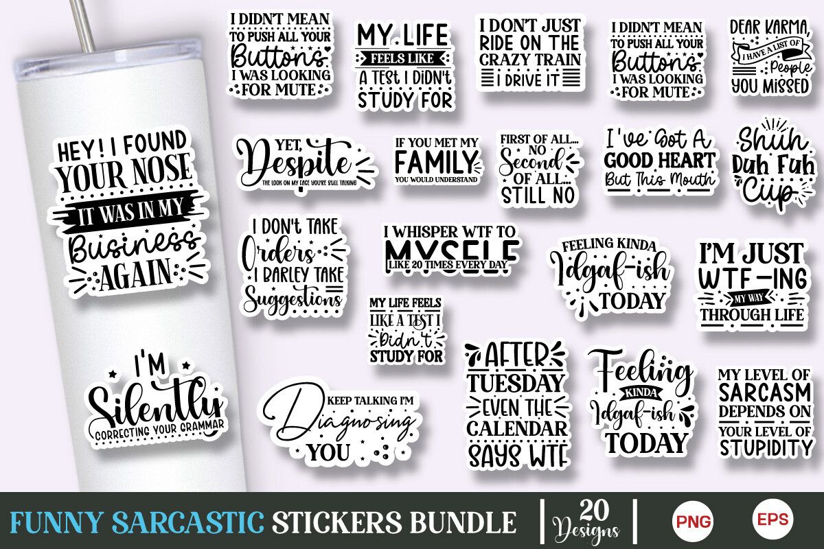Funny Sarcastic Sticker Bundle preview for craft projects