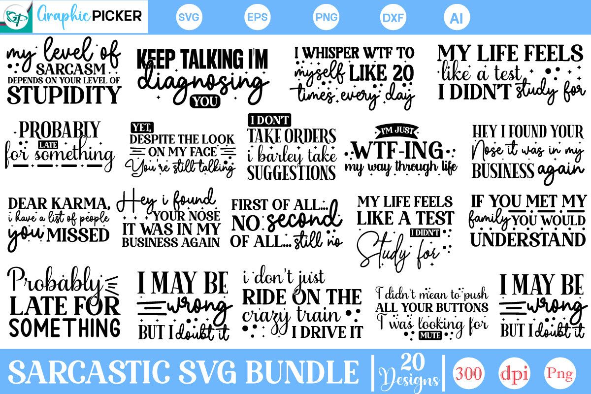 Funny Sarcastic SVG Bundle preview for craft projects