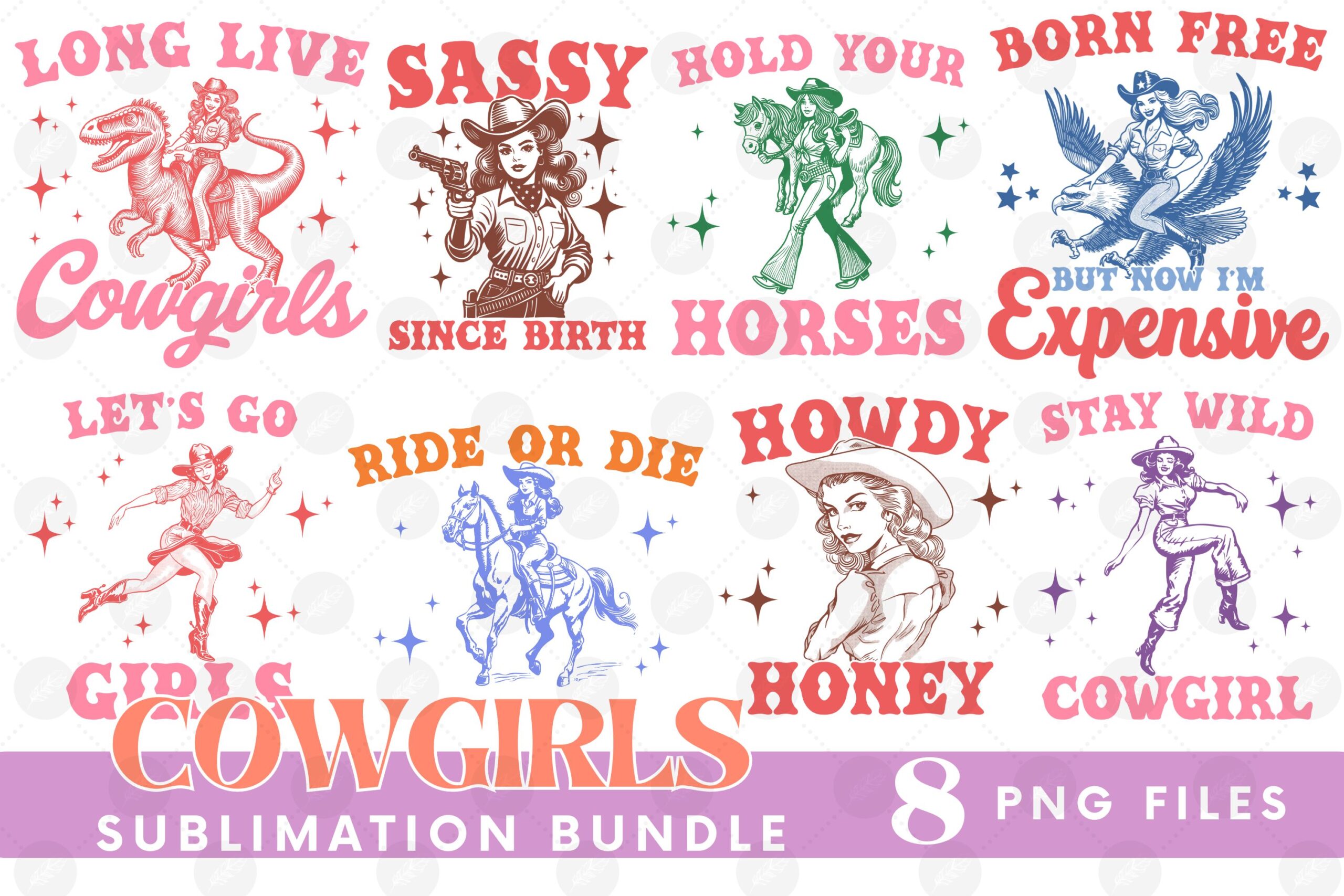 Vintage Cowgirl Funny Sarcastic Bundle preview for craft projects