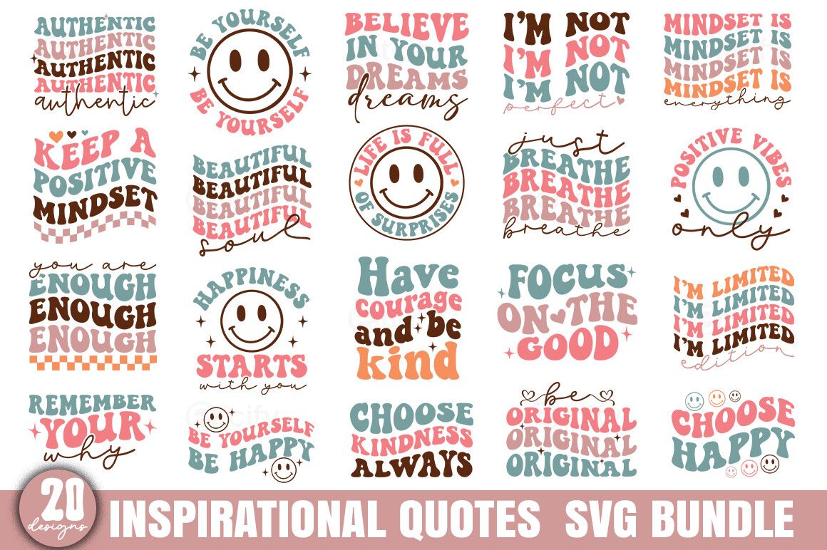 Inspirational Quotes SVG Bundle preview for craft projects
