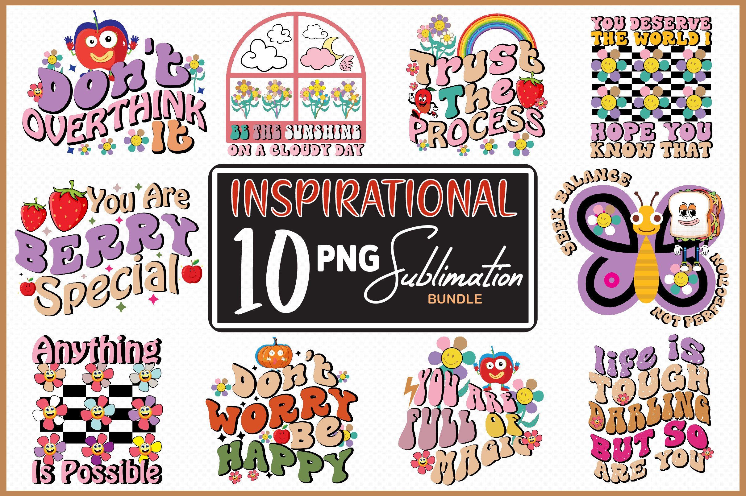 Retro Inspirational Quote PNG Bundle preview for craft projects