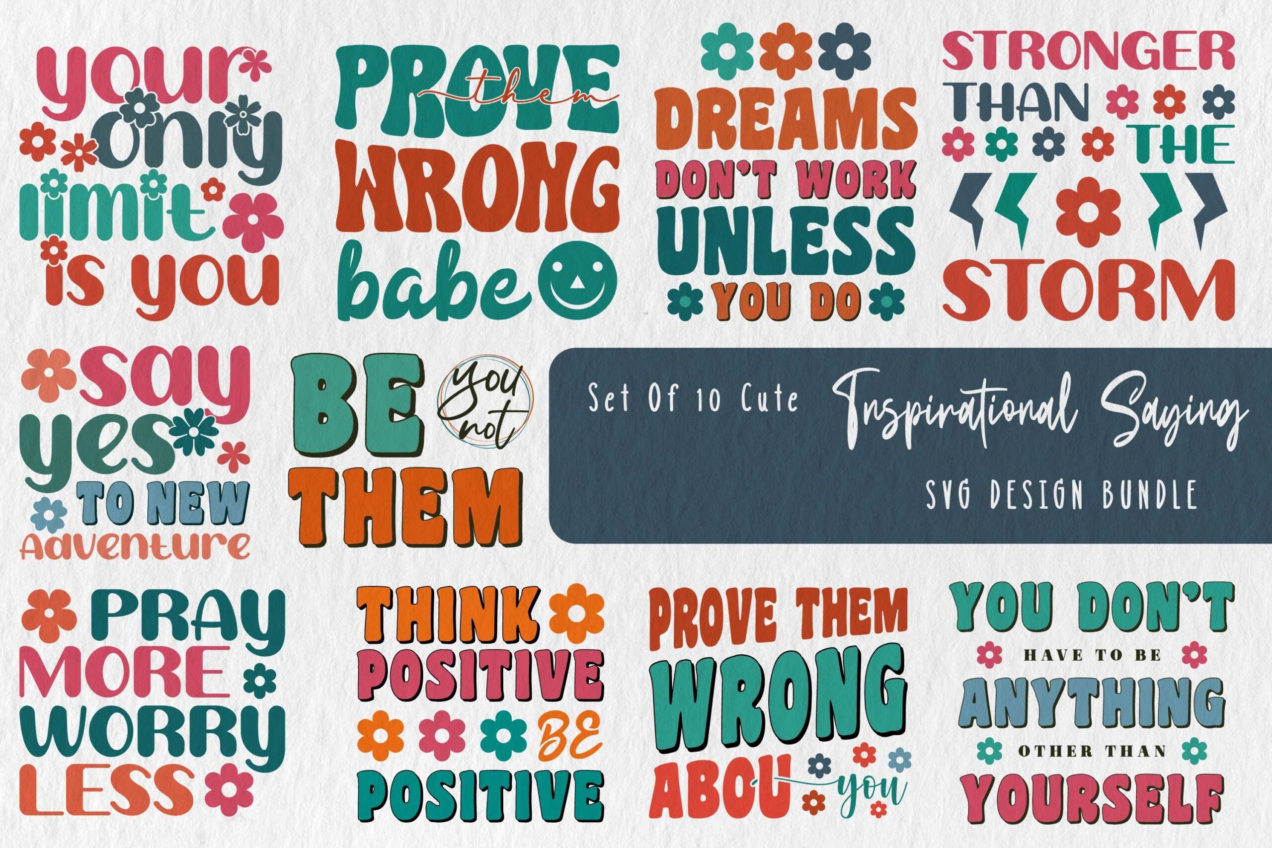 Retro Inspirational Quote SVG Bundle preview for craft projects