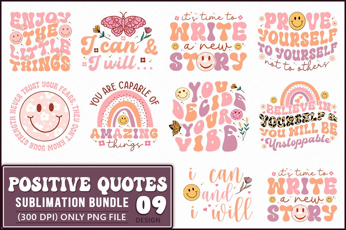 Positive Qoutes Sublimation Bundle preview for craft projects