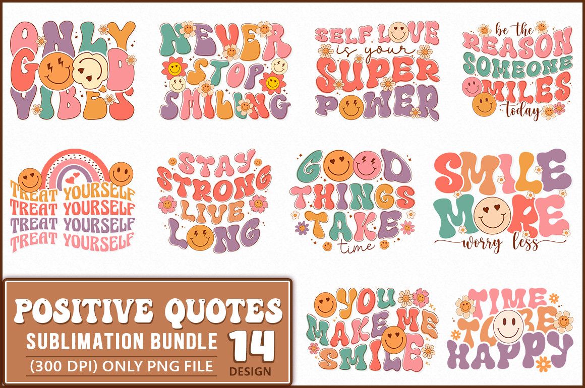 Positive Quotes Sublimation Bundle preview for craft projects