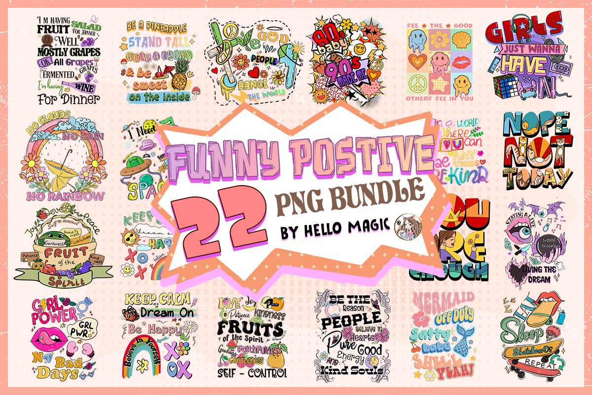 Funny Positive Quotes PNG Bundle preview for craft projects