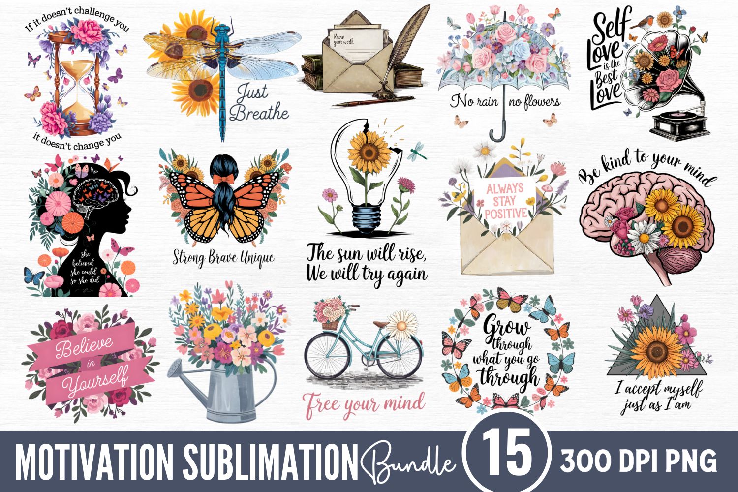 Motivational Sublimation Quotes Bundle preview for craft projects