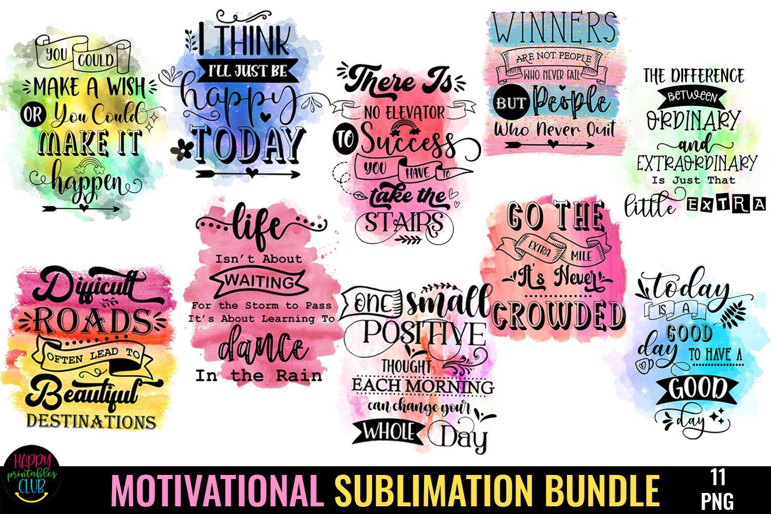 Motivational Sublimation Bundle PNG preview for craft projects