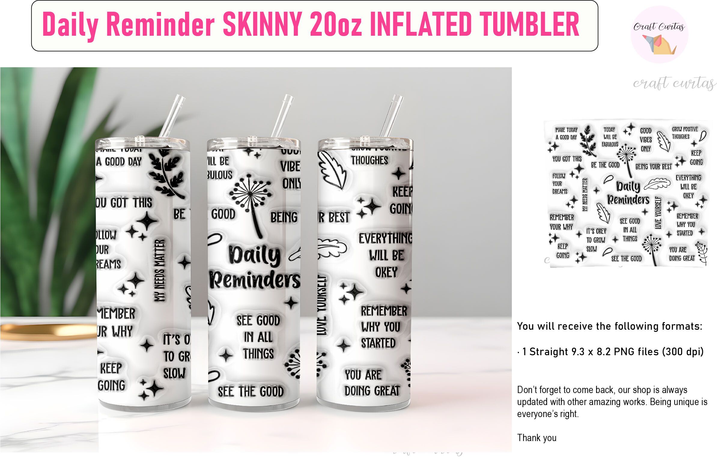 Daily Reminder Tumbler, Self Love preview for craft projects