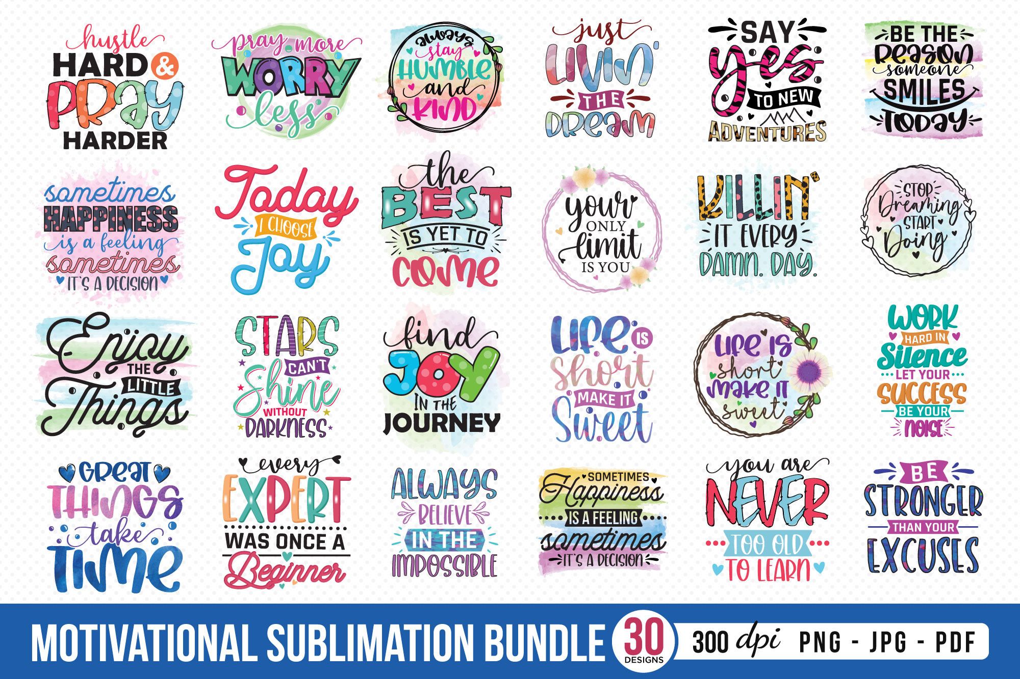 Motivational Sublimation Bundle PNG preview for craft projects