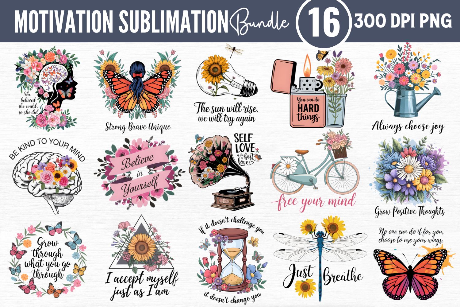 Motivational Sublimation Quotes Bundle preview for craft projects