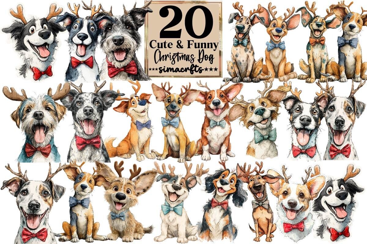 Cute & Funny Christmas Dog Clipart preview for craft projects