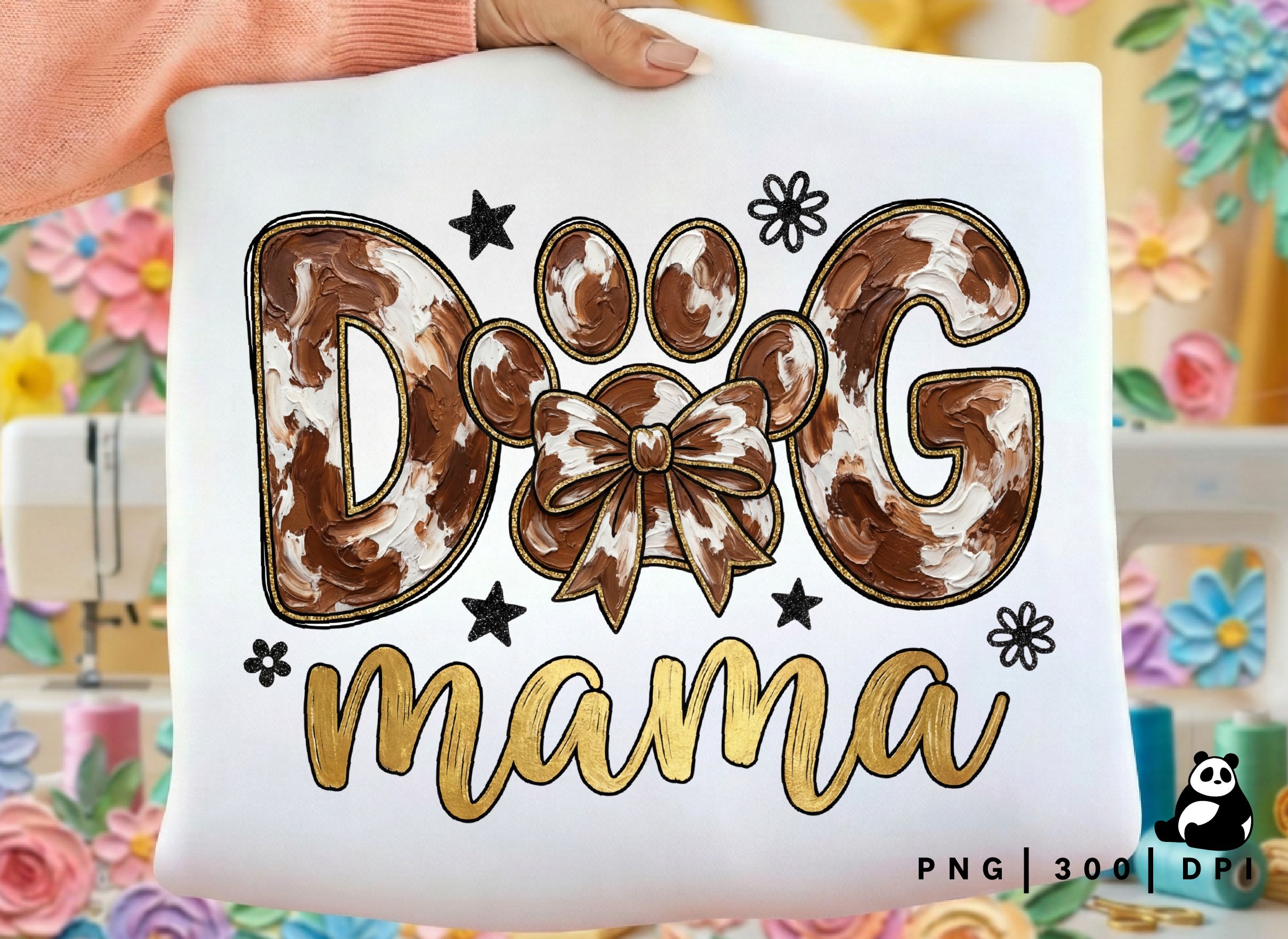Floral Brushstroke Dog Mama Png preview for craft projects