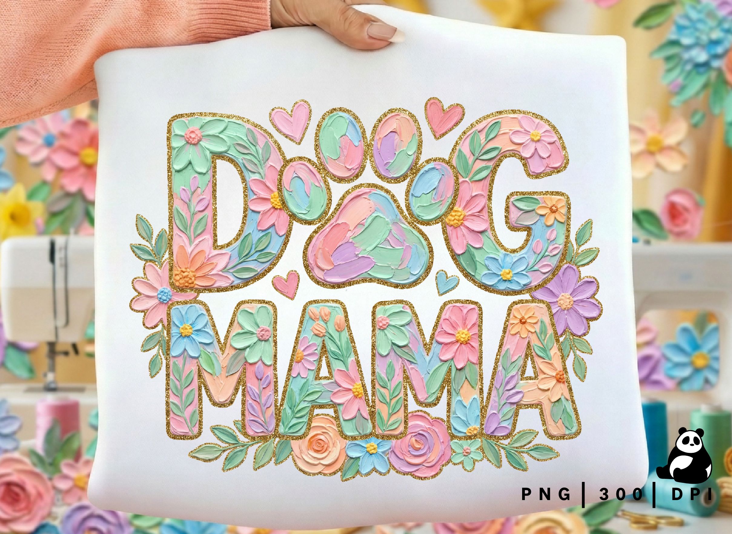 Floral Brushstroke Dog Mama Png preview for craft projects
