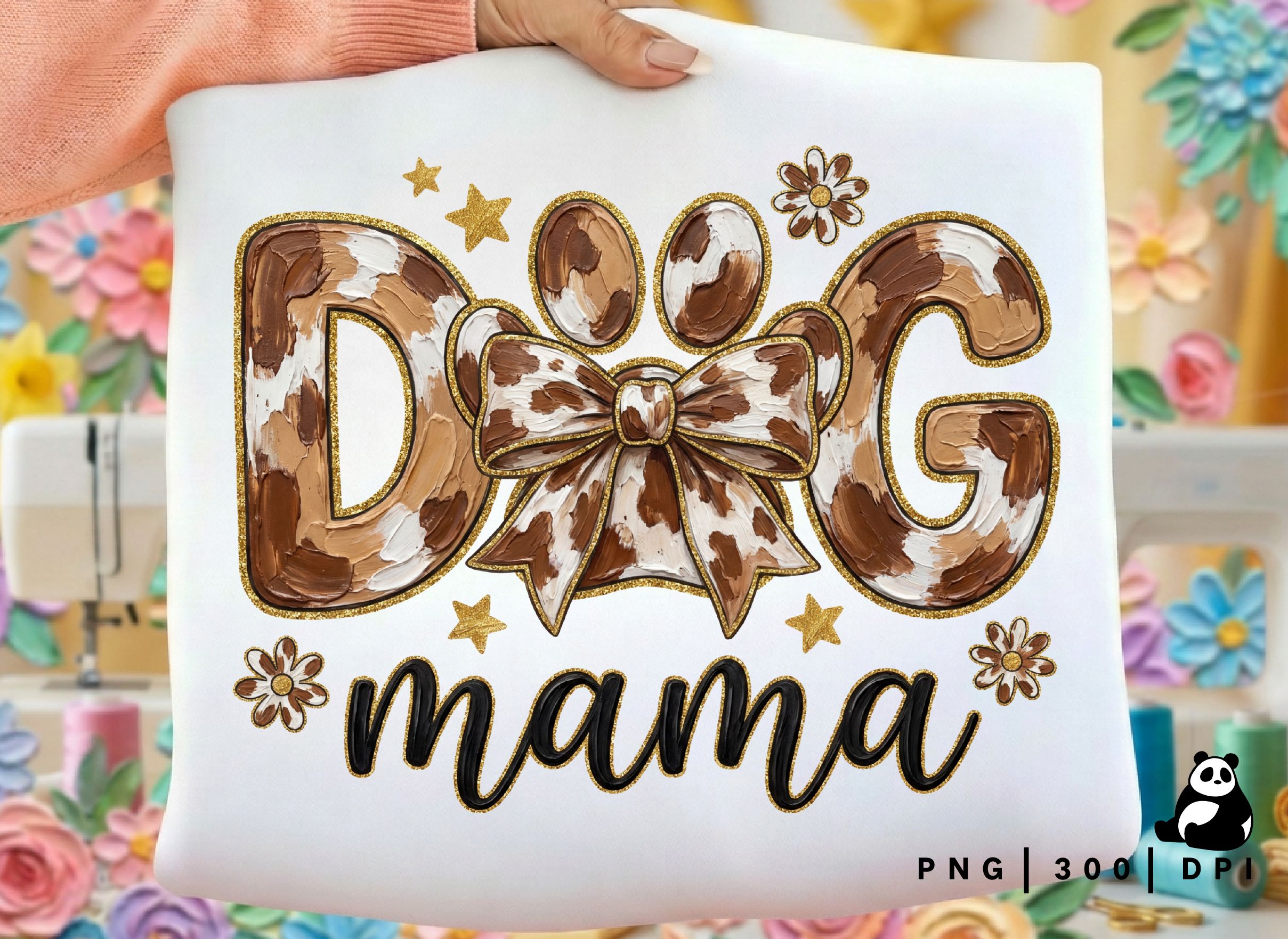 Floral Brushstroke Dog Mama Png preview for craft projects