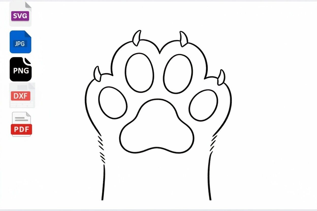 Cute Paw Print Outline SVG PNG DXF PDF preview for craft projects