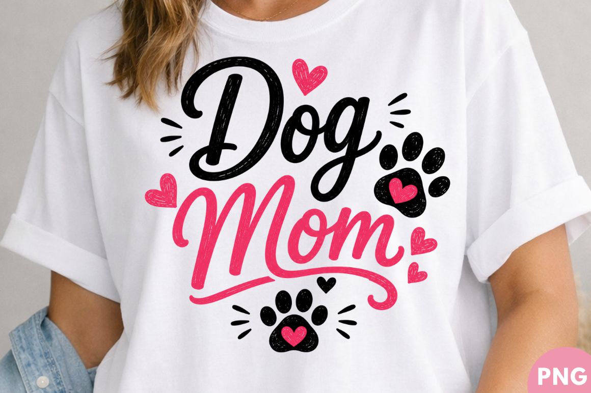 Dog Mom Cute Paw Print T-shirt PNG preview for craft projects