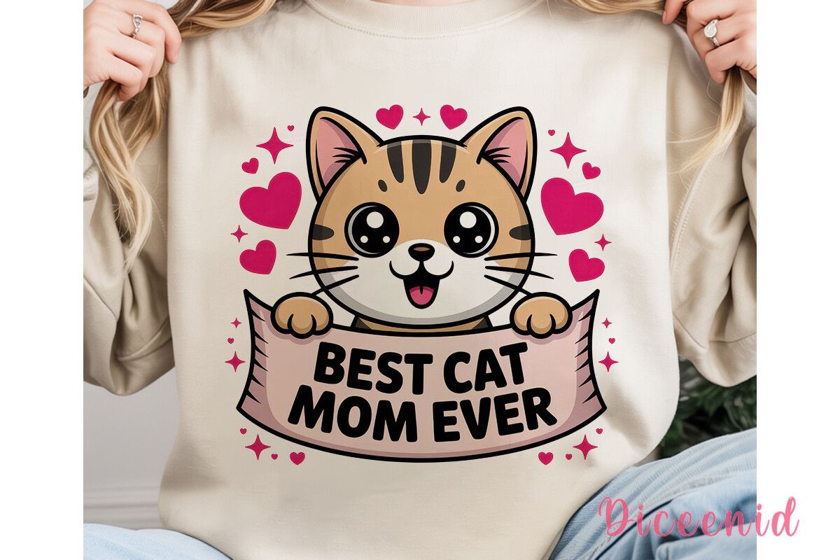 Cute Cat Mom Ever Sublimation Design preview for craft projects