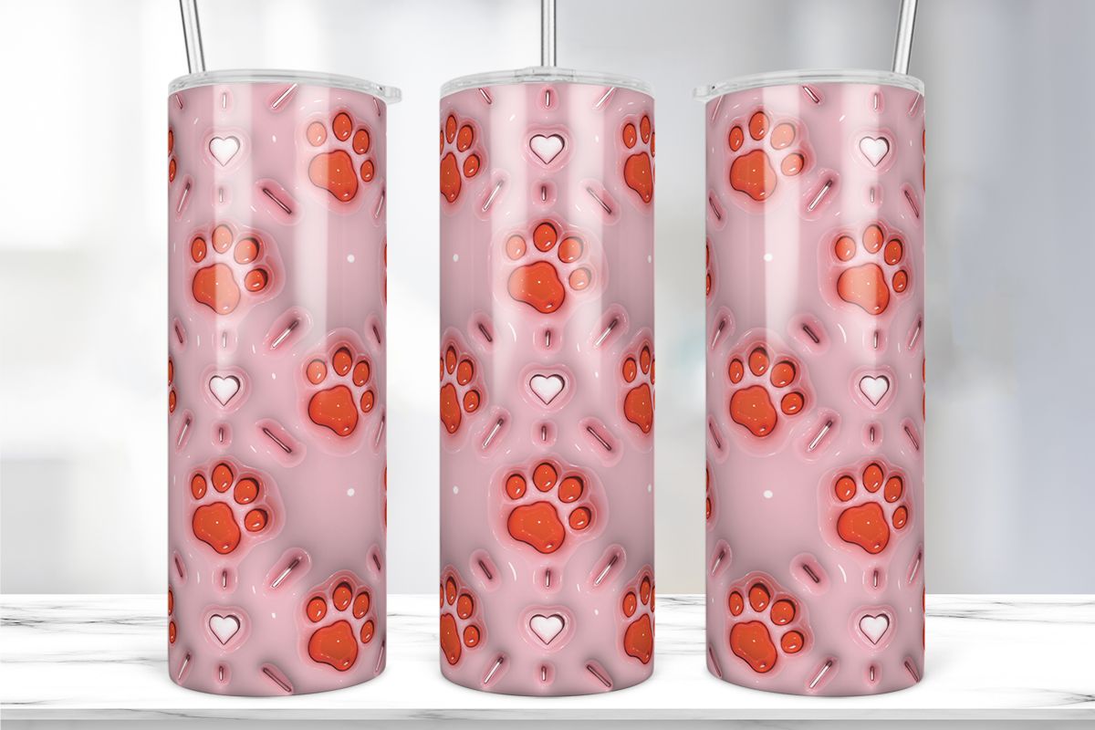 3D Inflated Cute Paw Print Tumbler Wrap preview for craft projects