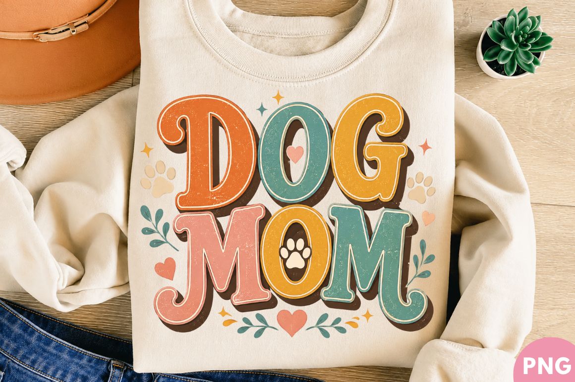 Dog Mom Cute Paw Print T-shirt PNG preview for craft projects