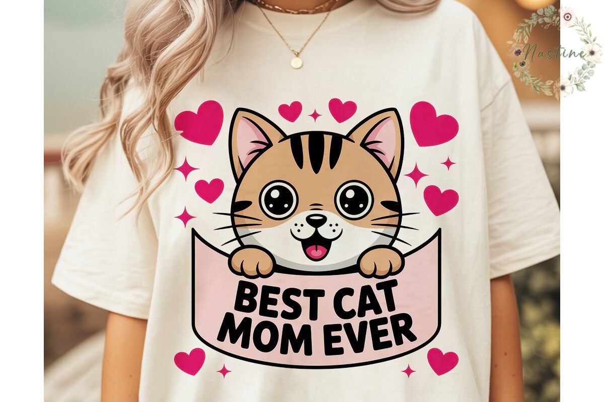 Cute Cat Mom Ever Sublimation Design preview for craft projects