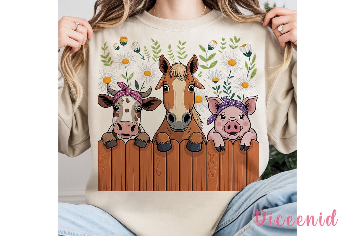Cute Farm Animals Sublimation Design preview for craft projects
