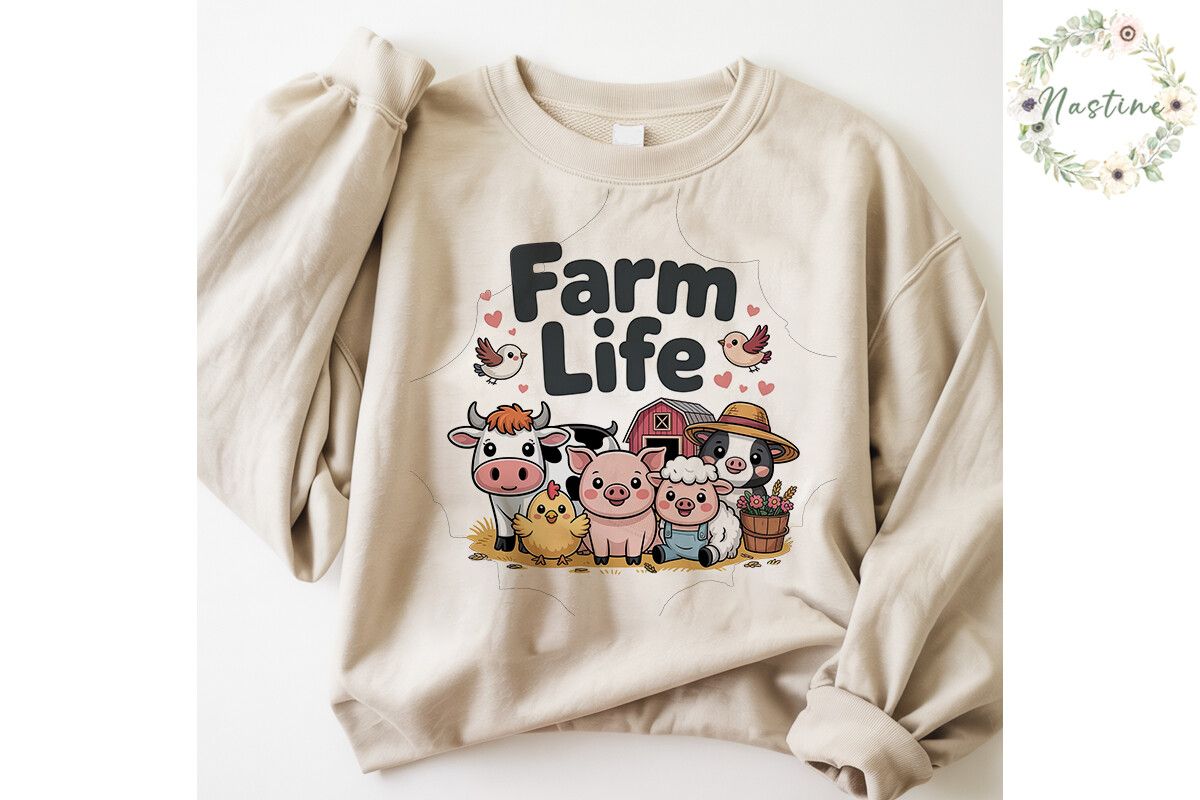 Cute Farm Life Animals Sublimation PNG preview for craft projects
